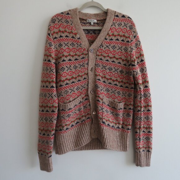 ALEX MILL Wool Fair Isle Cardigan Camel Multi - Women's Size M - Picture 2 of 16
